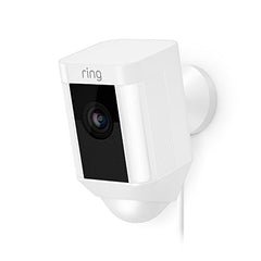 Ring Spotlight Cam Wired: Plugged-in HD security camera with built-in spotlights, two-way talk and a siren alarm, White, Works with Alexa: Amazon Devices