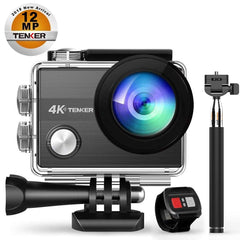 TENKER 4K Action Camera, WiFi 12MP Waterproof Sport Camera 170 Degree Wide View Angle 2.4G Remote Control 2 Rechargeable Underwater Cam Batteries and Kit of Accessories