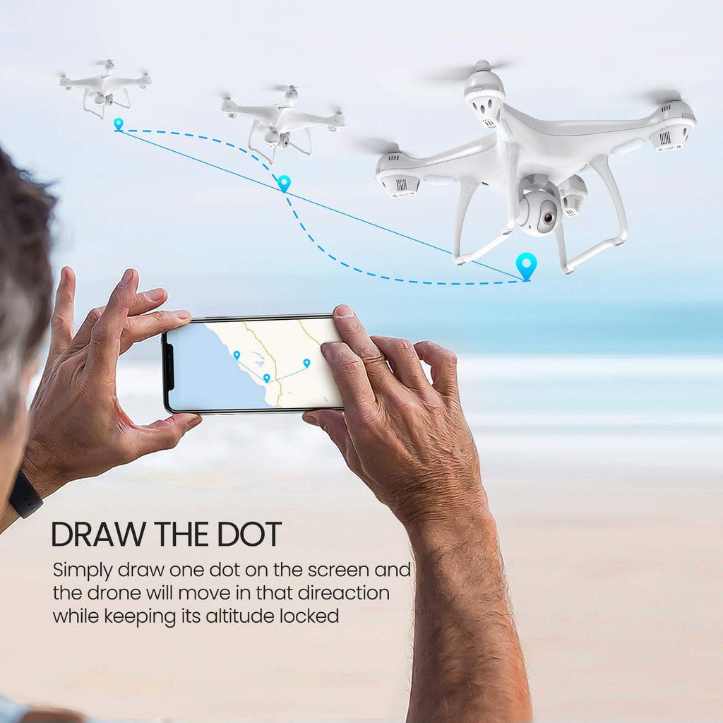 Potensic T35 GPS Drone, RC Quadcopter with 1080P Camera FPV Live Video,Dual GPS Return Home,Follow Me, Altitude Hold, 2500mAh Battery Long Control Range, White