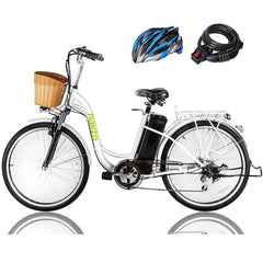 NAKTO 26" 250W Cargo Electric Bicycle Sporting Shimano 6 Speed Gear EBike Brushless Gear Motor with Removable Waterproof Large Capacity 36V10A Lithium Battery and Battery Charger