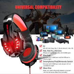 BENGOO Stereo Gaming Headset for PS4, PC, Xbox One Controller, Noise Cancelling Over Ear Headphones Mic, LED Light, Bass Surround, Soft Memory Earmuffs for Laptop Mac Nintendo Switch Games -Red