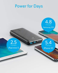 Anker PowerCore Essential 20000 Portable Charger, 20000mAh Power Bank with PowerIQ Technology and USB-C Input, High-Capacity External Battery Compatible with iPhone, Samsung, iPad, and More.