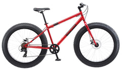 Mongoose Dolomite Fat Tire Mountain Bike, Featuring 17-Inch/Medium High-Tensile Steel Frame, 7-Speed Shimano Drivetrain, Mechanical Disc Brakes, and 26-Inch Wheels, Light Blue, Navy Blue, and Red