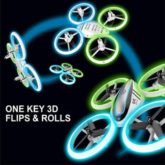 Q9 Drones for Kids,RC Drone with Altitude Hold and Headless Mode,Quadcopter with Blue & Green Lights,Propellers Full Protect and Double Batteries,Easy to Fly Gift Toy for Boys and Girls (White)