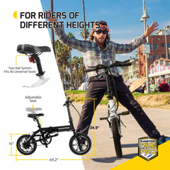 SwagCycle EB-5 Pro Lightweight and Aluminum Folding EBike with Pedals, Power Assist, and 36V Lithium Ion Battery; Electric Bike with 14 inch Wheels and 250W Hub Motor