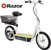 Image of Razor EcoSmart Metro Electric Scooter For Adults - 500W High Torque Motor, Up to 18MPH, 16" Air Filled Tires, Rear Wheel Drive, Height Adjustable Seat and Detachable Luggage Basket, Bamboo Deck ,White ,50 X 13.25 X 23-Inch - 13114501