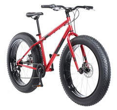 Mongoose Dolomite Fat Tire Mountain Bike, Featuring 17-Inch/Medium High-Tensile Steel Frame, 7-Speed Shimano Drivetrain, Mechanical Disc Brakes, and 26-Inch Wheels, Light Blue, Navy Blue, and Red